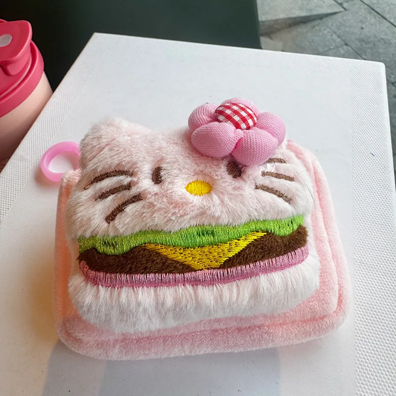 กระเป๋าใส่เหรียญ/ลิปสติก/หูฟัง ลายเฮลโลคิตตี้ รูปแมวสี่เหลี่ยม สีชมพู