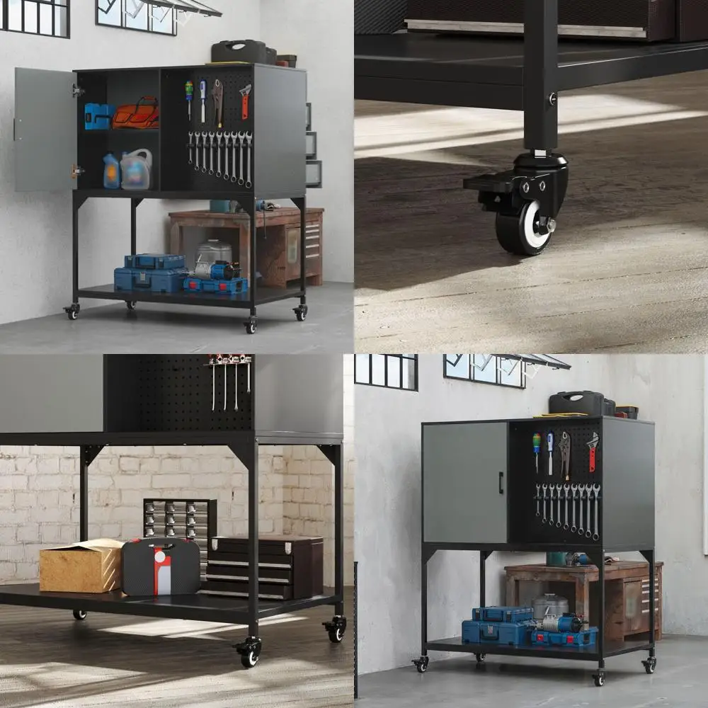 

Портативный шкаф для инструментов на колесиках с ящиками для хранения, мобильными стеллажами и перфорированной доской для домашнего гаража