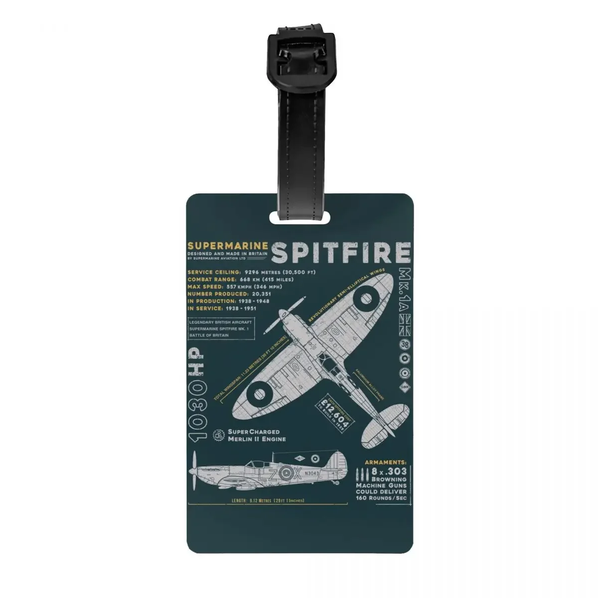 

Supermarine Spitfire Luggage Tag Privacy Protection Fighter Plane WW2 War Pilot Baggage Tags Travel Bag Labels Suitcase