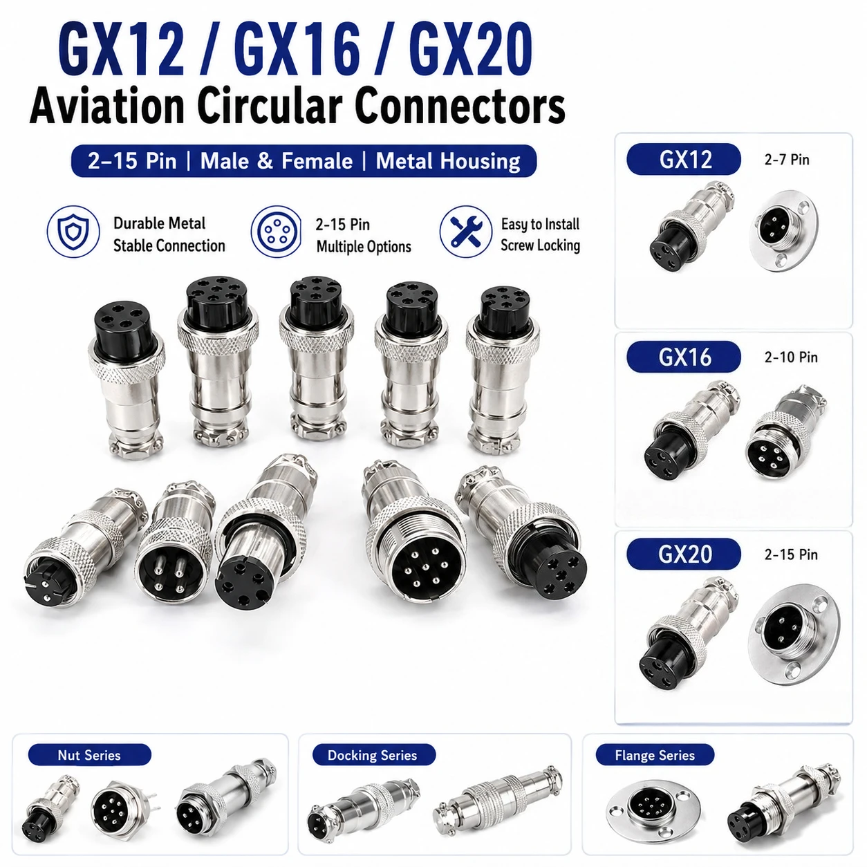 5/20 Pcs GX12 GX16 GX20 Circular Aviation Plug Socket 2 3 4 5 6 7 8 9 10 12 14 15 Pin Male Female Docking Industrial Connector