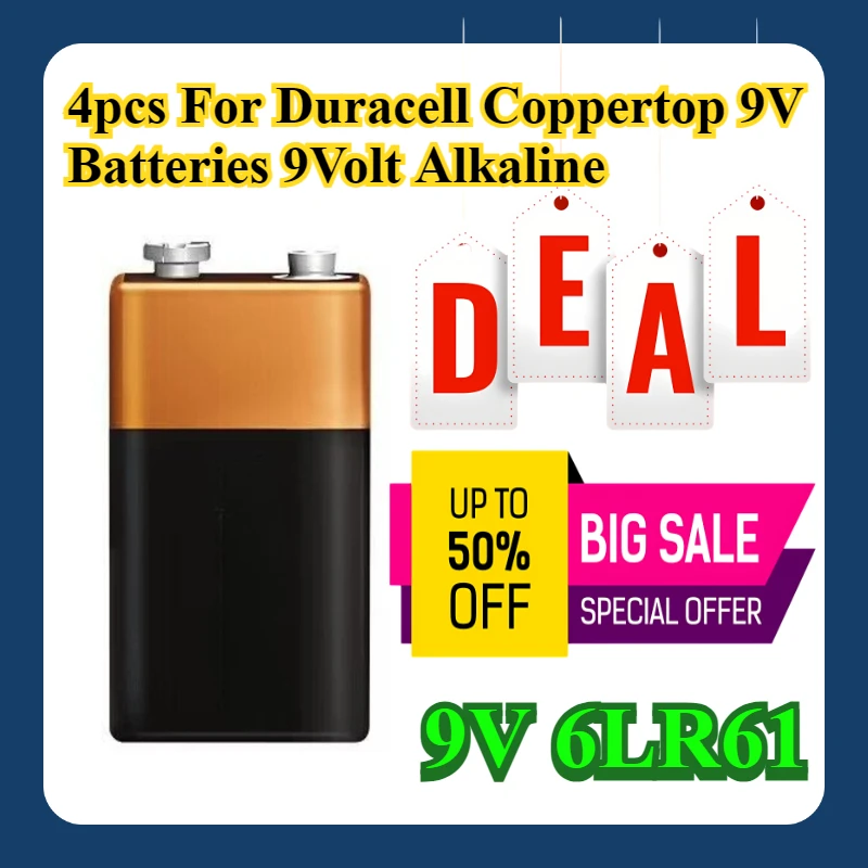 

4pcs For Duracell Coppertop 9V Batteries 9 Volt Alkaline