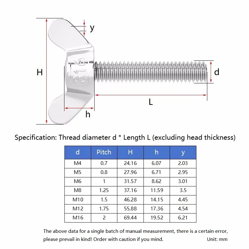 M4 M5 M6 M8 M10 M12 M16 316 Stianless Steel Wing Head Thumb Screws Butterfly Sheep Horn Bolts Butterfly Screw Adjust Bolt