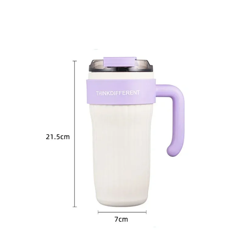 860ml Large Capacity Coffee Cup with Handle Straw Thermos Cup Girl Stainless Steel Ice Bomber Cup Outdoor Portable Water Bottle