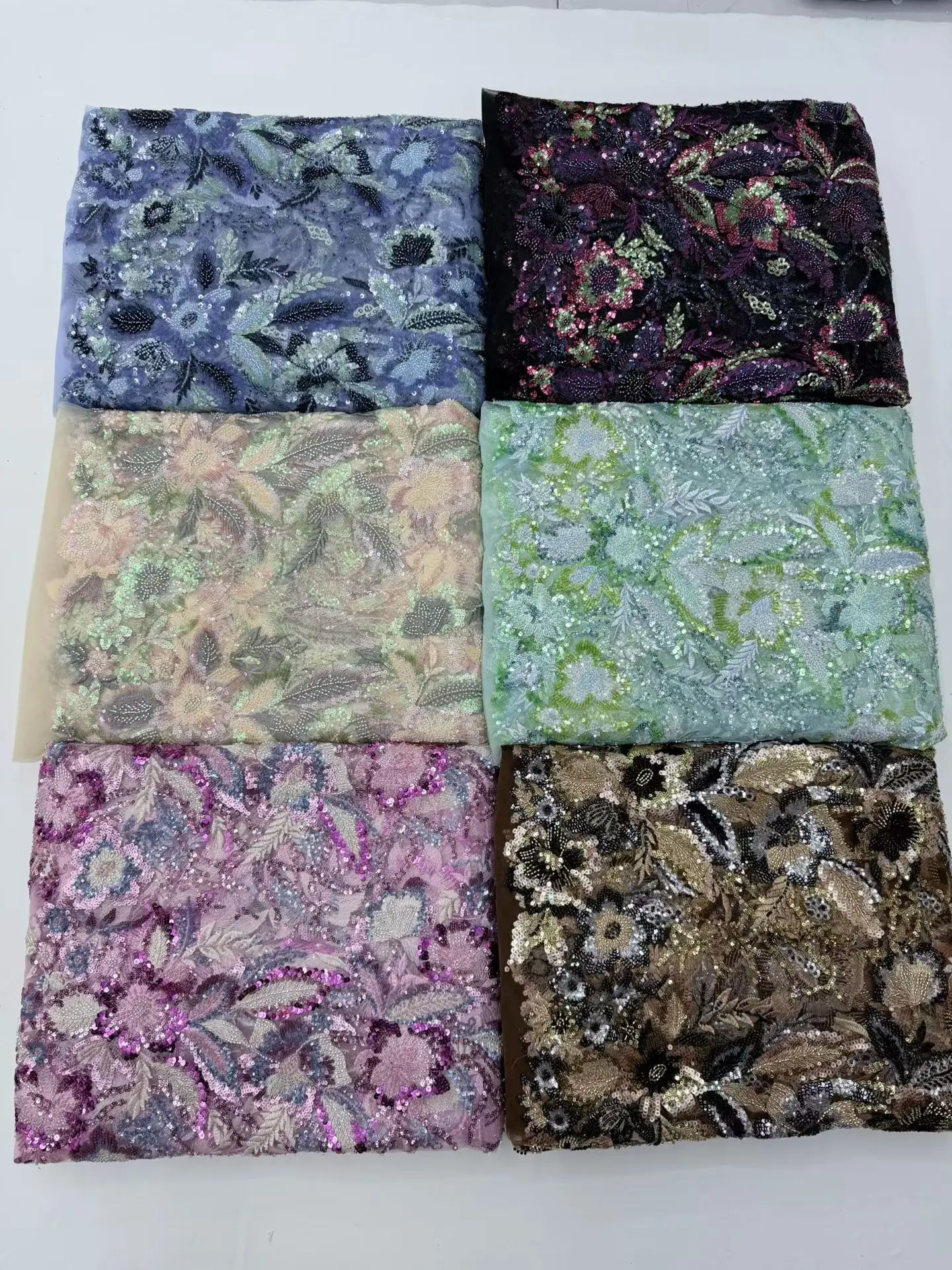 

2026 African Nigerian High-Quality Sequins Embroidery Tulle Lace Fabric Sewing Beads Stone for Prom Dresses DP0501 5 Yards
