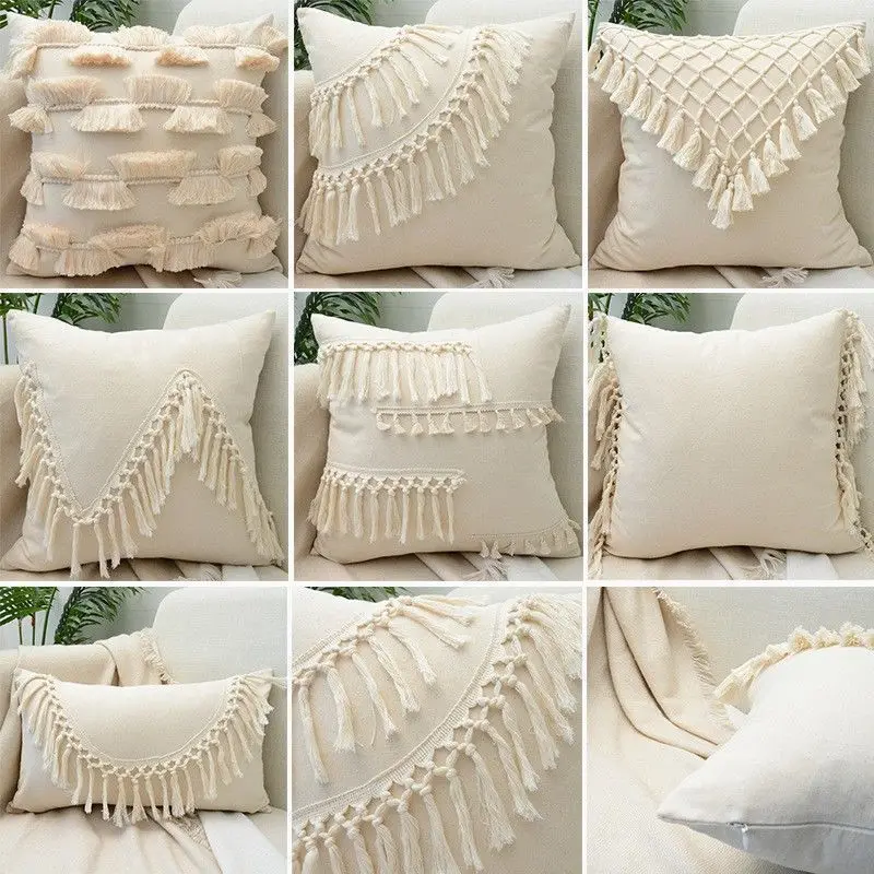 

Bohemian Cotton and Linen Tassel Pillow Cover Sofa Cushion Cover