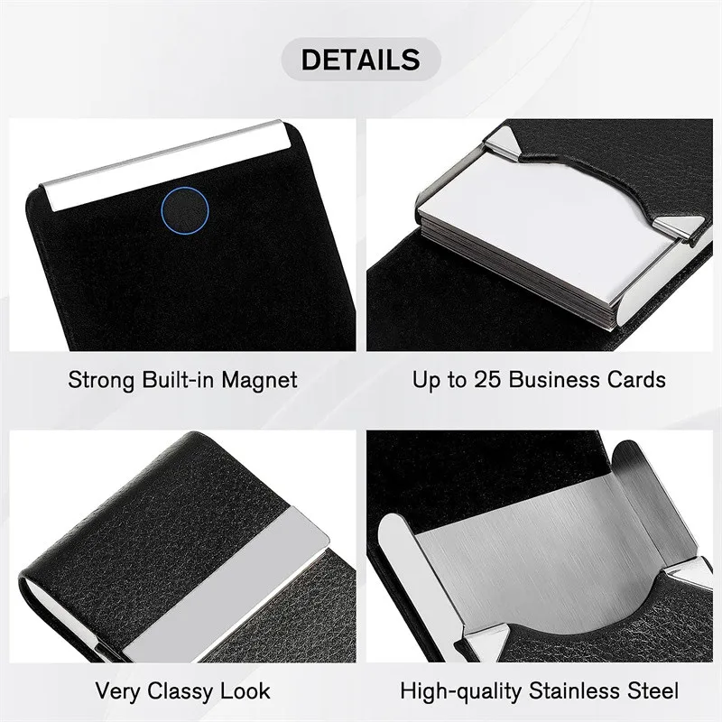 PU Leather Stainless Steel Business Card Holder Name Card Holder Slim Pocket Buckle Credit Card Box ID Case Card Case