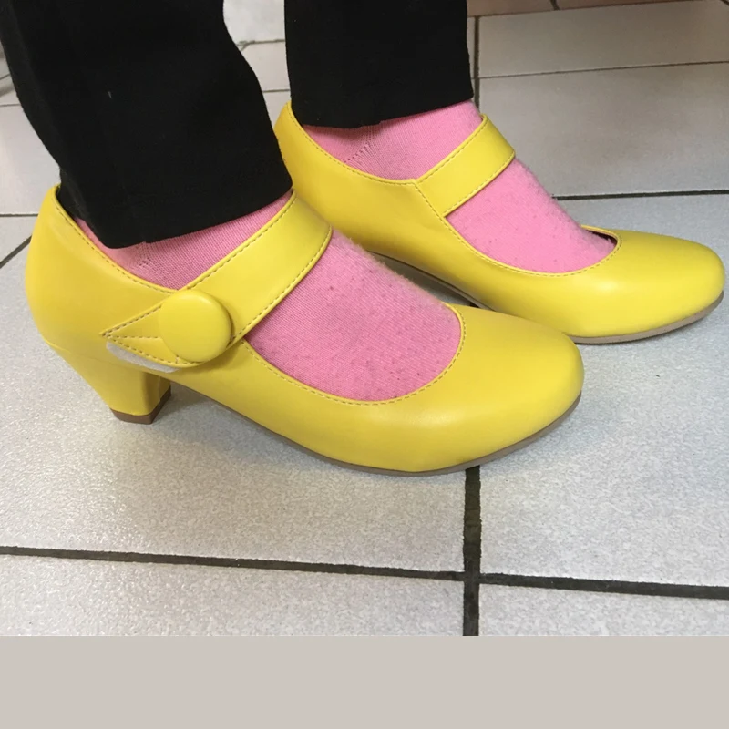 Yellow Women's Block Low Heels Mary Janes Shoes Fashion Comfortable Pumps Strap Beige Pink Party