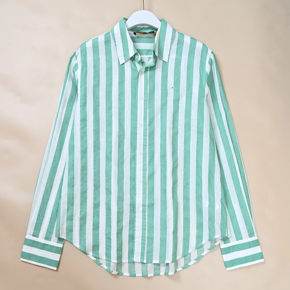 

Осенние новые женские классические полосатые хлопковые повседневные универсальные дышащие удобные длинные све све на пуговицах