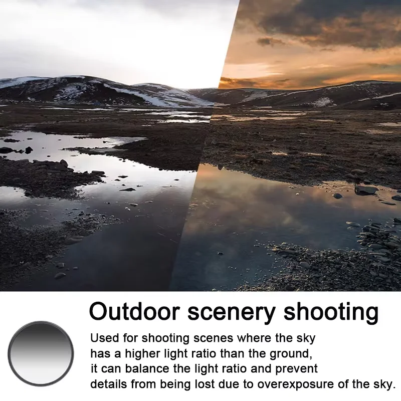 Lightdow Lens Filter GND 0.9 Neutral Density Graduated Gray for Canon Sony Nikon Fuji Camera Lens 49mm 52 55 58 62 67 72 77 82mm