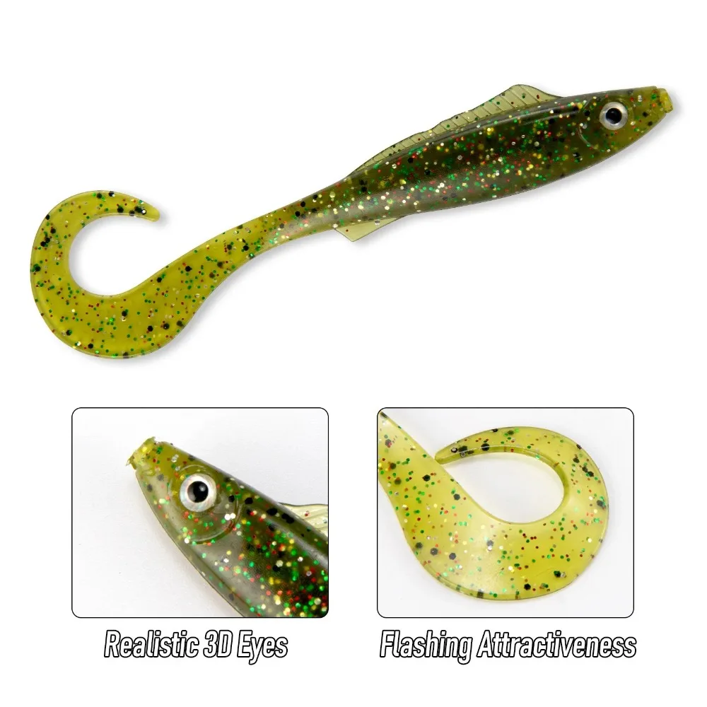 5PCS  Dynamic & Realistic! 3D Curly Tail Grub | Two-Tone Eyes, Salt & Freshwater | 9.4cm/ 4.1g Finesse Fishing view 5