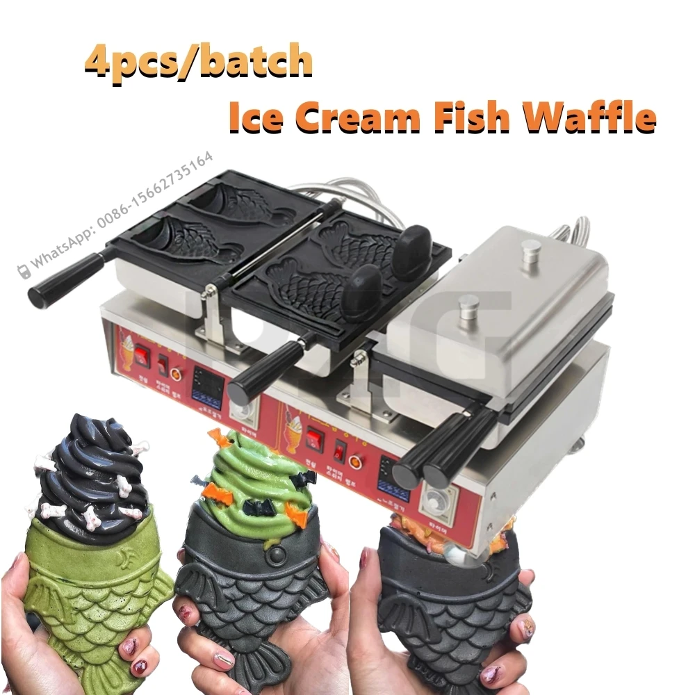 

Hotel Equipment 220V 110V Digital Fish Cone Waffle Maker Ice Cream Commercial Use Fish Bubble Taiyaki Maker Machine