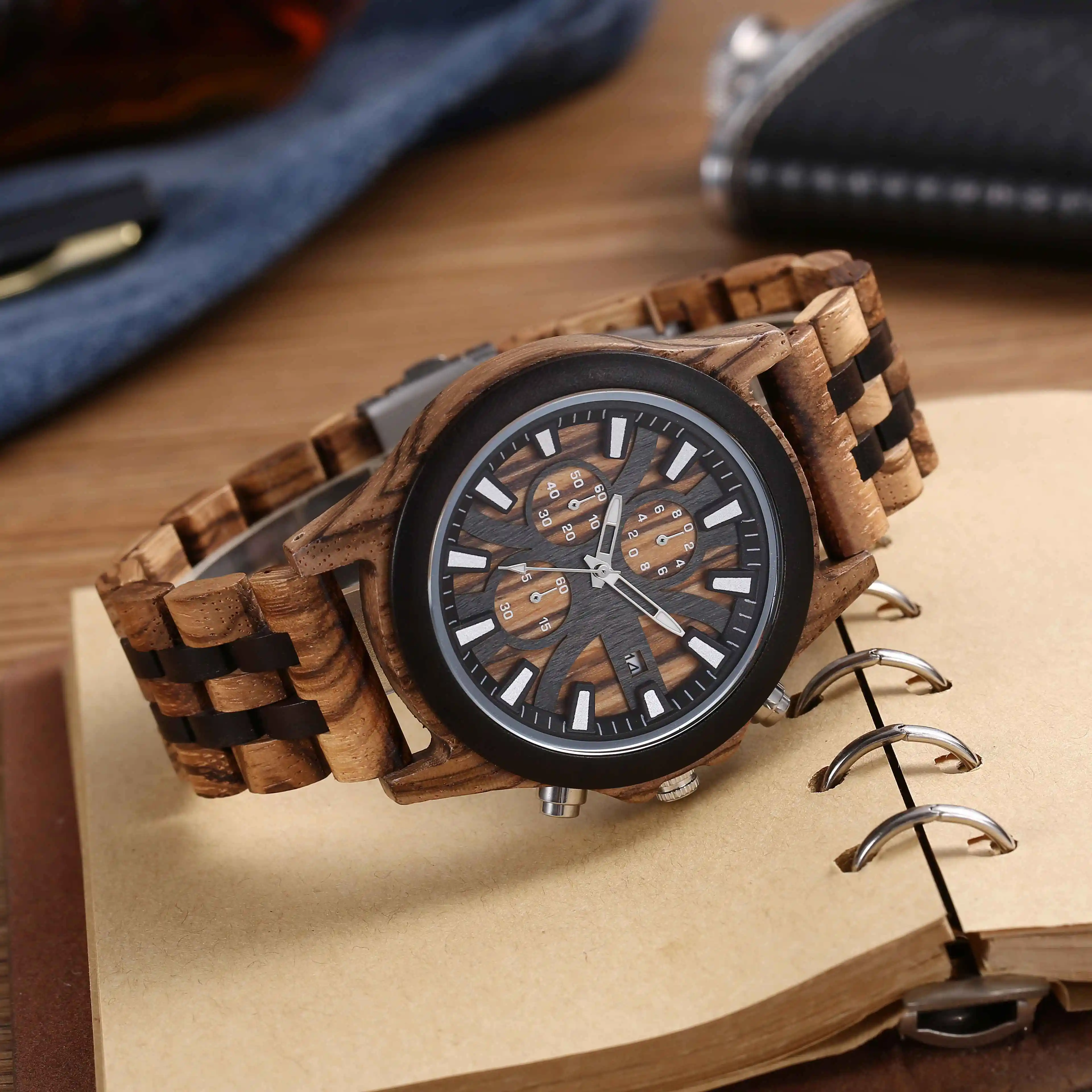 Business Herren nacht leuchtende multifunktion ale einfache leichte Uhr natürliche reine hand gefertigte Retro Holz waage Herren Holzuhr