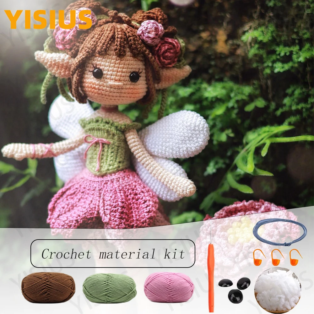 

Вязание ручной работы Амигуруми Пион Фея Кукла DIY Крючок Набор материалов для вязания крючком Лесная фея Кукла Девушка Вязание Узор на английском языке