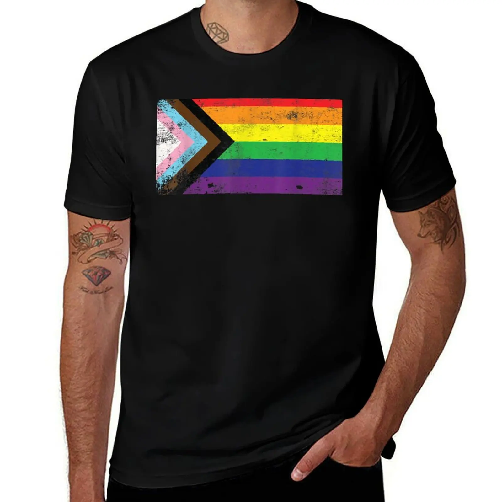Flag Rainbow Pride LGBT-Q Trans-Gender Gay Ally Proud T-Shirt Big and Tall Gym T-Shirt