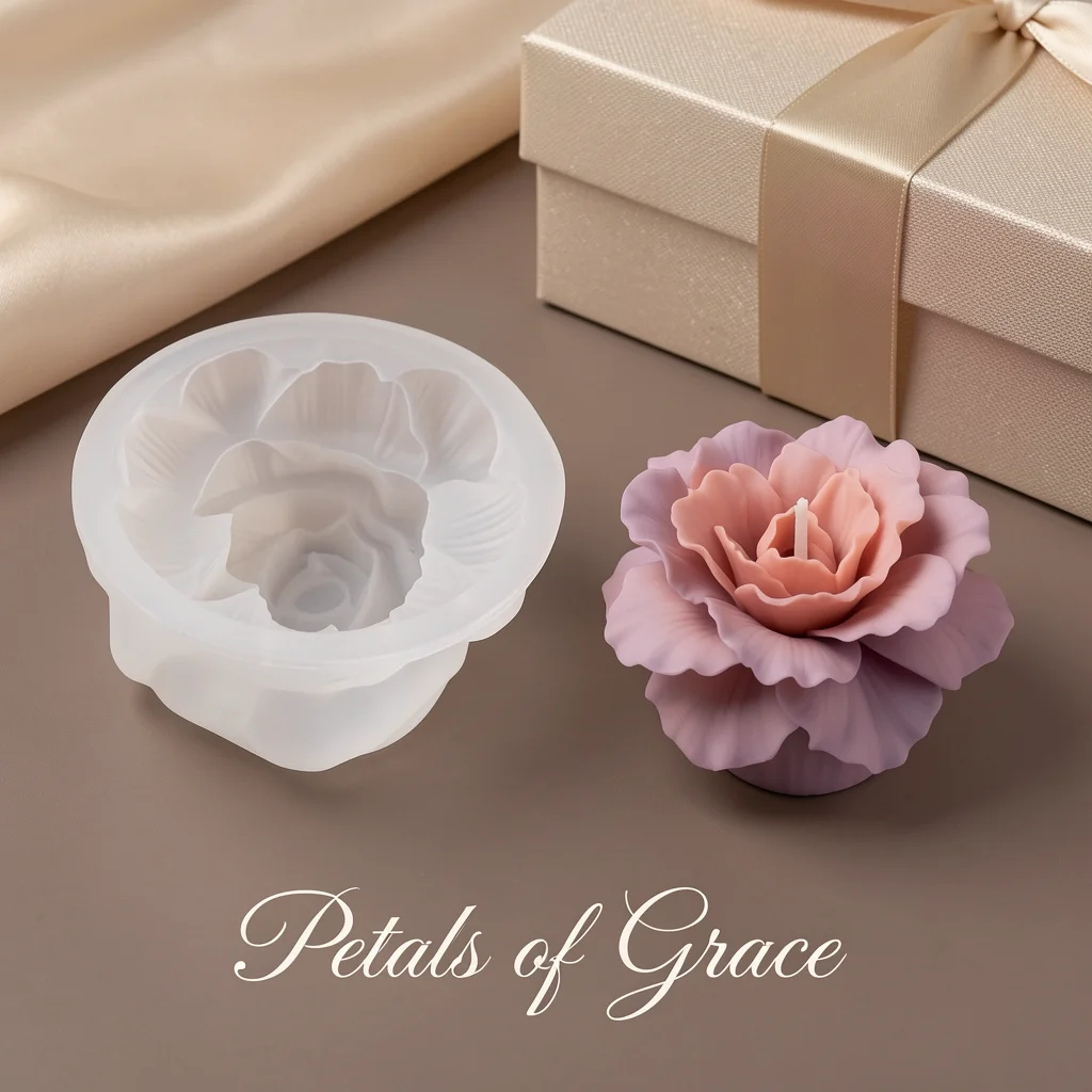IVORELLE Blooming Flower Silicone Candle Mold, Layered Petal Wax Mold For Aromatherapy Candle Casting Easy To Demold
