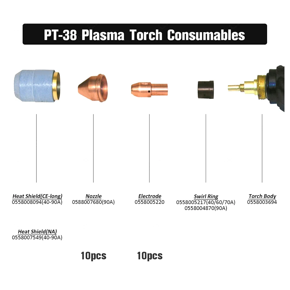 PT-38 Plasma Plasma Electrode Tip Plasma Cutter 0558008417 Accessories Torch Electrode Torch Nozzle Welding Equipment