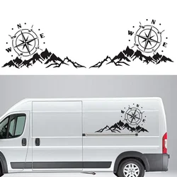 2PCS Mountain Adventurers Compass Graphics Decoration Rv Camper Truck Door Waist Line Hood Accessories Car Custom Stickers PVC