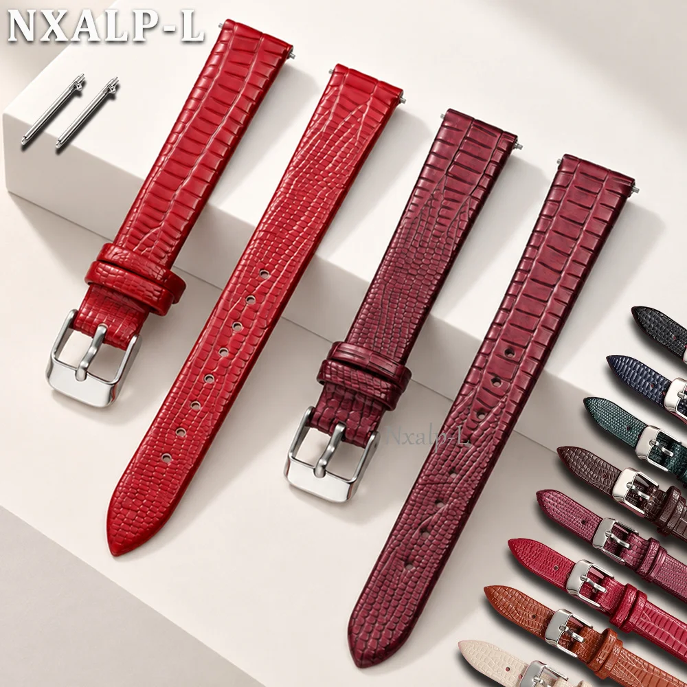 Lizard Pattern PU Leather Strap Quick Release Bracelet 10mm 12mm 14mm 16mm Ultra-Thin Soft Wristbelt Women Men Replacement Band