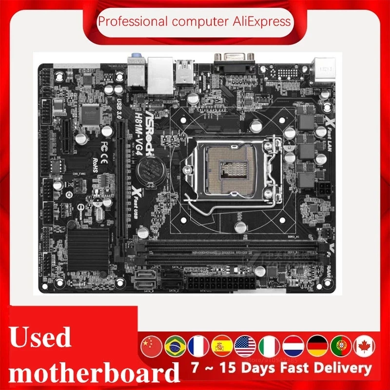 

For ASRock H81M-VG4 Desktop Motherboard H81 LGA 1150 LGA1150 For Core i7 i5 i3 DDR3 SATA3 USB3.0 Original Used