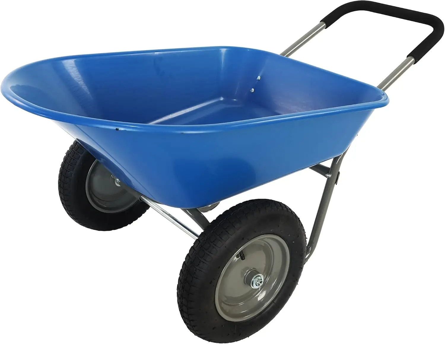 Lightweight Utility Wagon Two Wheel Wheelbarrow 300 lb Load Capacity 5 Cubic Foot Poly Tray 15 Inch Pneumatic Wheels Loop Handle