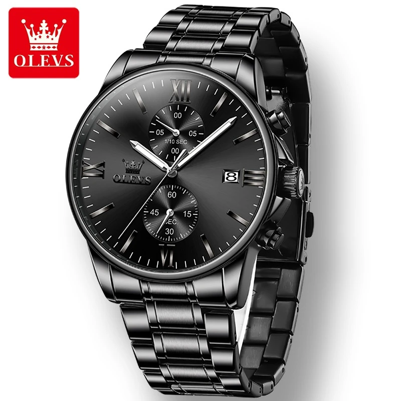 

OLEVS 2886 Sport Quartz Watch Gift Round-dial Stainless Steel Watchband Chronograph Calendar Luminous