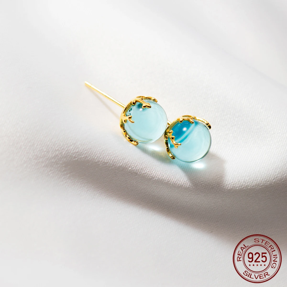 

La Monada Womens Earrings Silver 925 Ear Piercing Blue Crystal Bead Silver Stud Earrings Girl Elegant Cute Sweet