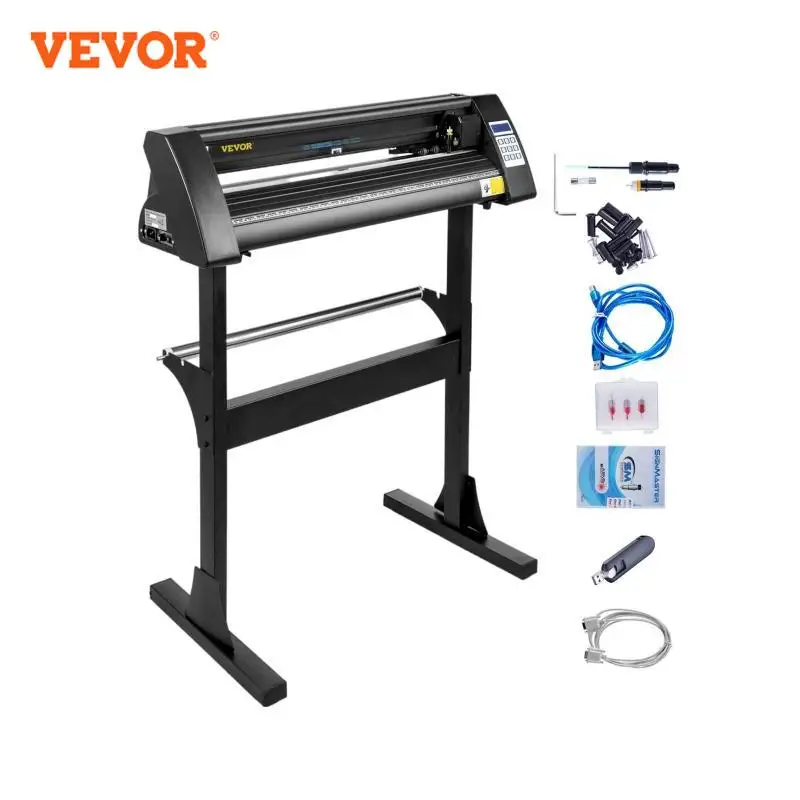 VEVOR 28 Inch Vinyl Cutter/Plotter Sign Cutting Machine Software 3 Blades Signmaster Software LCD Black Manual Positioning