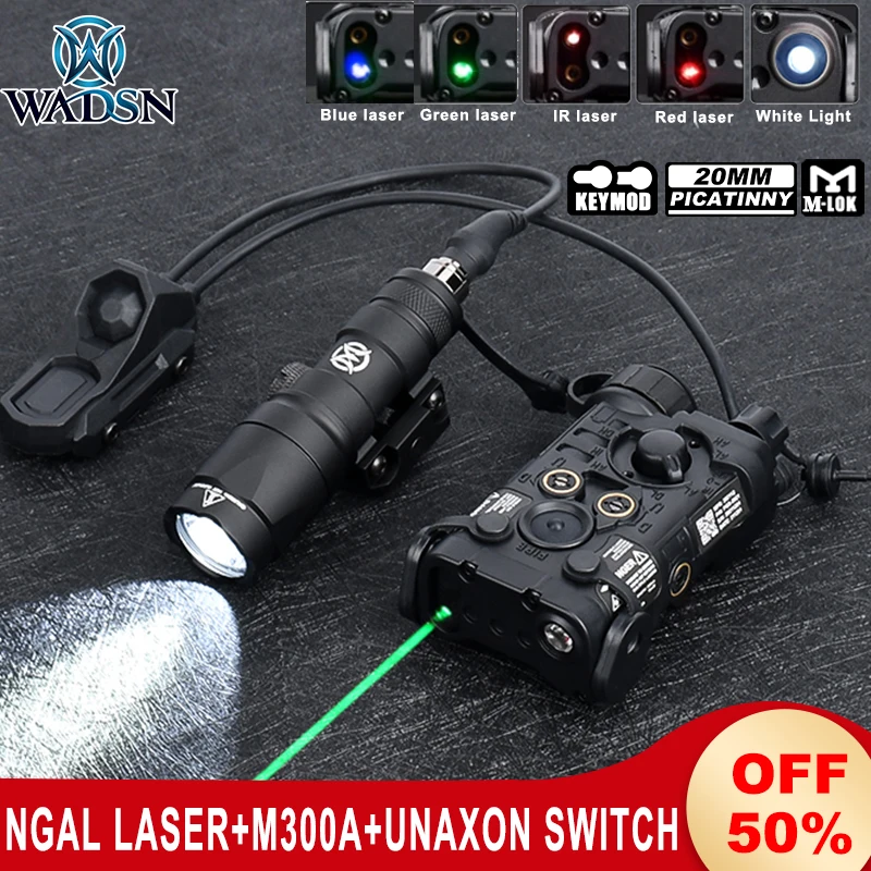 

WADSN NGAL Laser Red Green Blue IR Dot M300A Tactical Flashlight Airsoft Hunting Scout Sight UNAXON Pressure Switch L3-NGAL Set