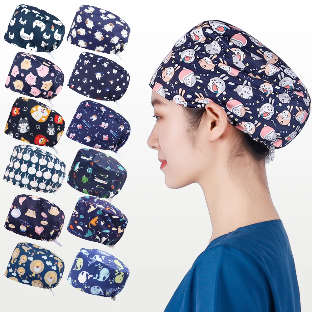 Cartoon Anti Static Nurses Working Hats Unisex Surgical Caps Dentist Short Hairs Comfortable Nursing Hat K607