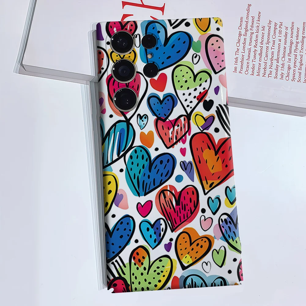 Doodle- Hearts Phone Case for Samsung Galaxy S26 S25 S24 S23 Ultra Plus Luxury Double-layer anti-fall Back Cover