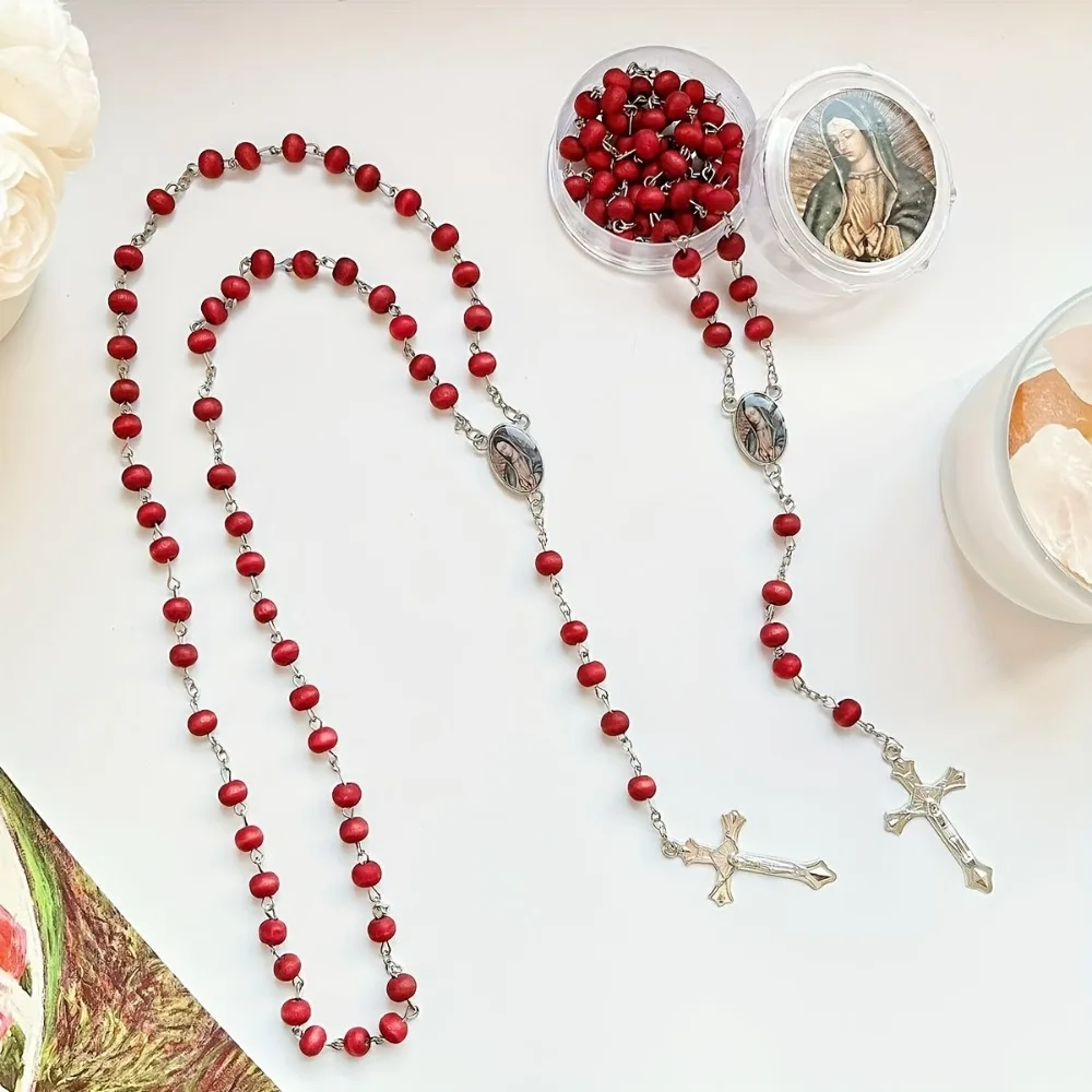6/12/20/20/40Sets Red Maria Cross Rosary Necklace w/Box - Bday Com Bapt Wedding Unisex Gift, Mother's Day Gift/Wedding Favors - view 2