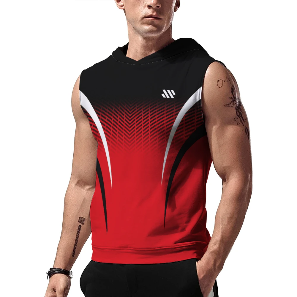 

Summer men's hooded sports vest 3d printed fashion vest casual Round neck quick drying breathable comfortable sports vest