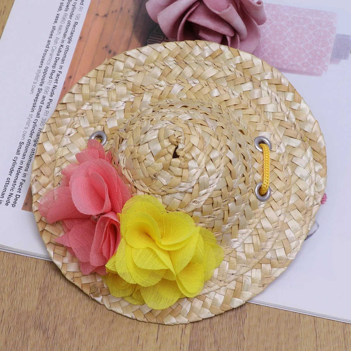 

Dog Straw Hat Lightweight Woven Sun Hat For Cats Dogs Adjustable Chin Strap Pet Party Photo Accessory S Flower Color
