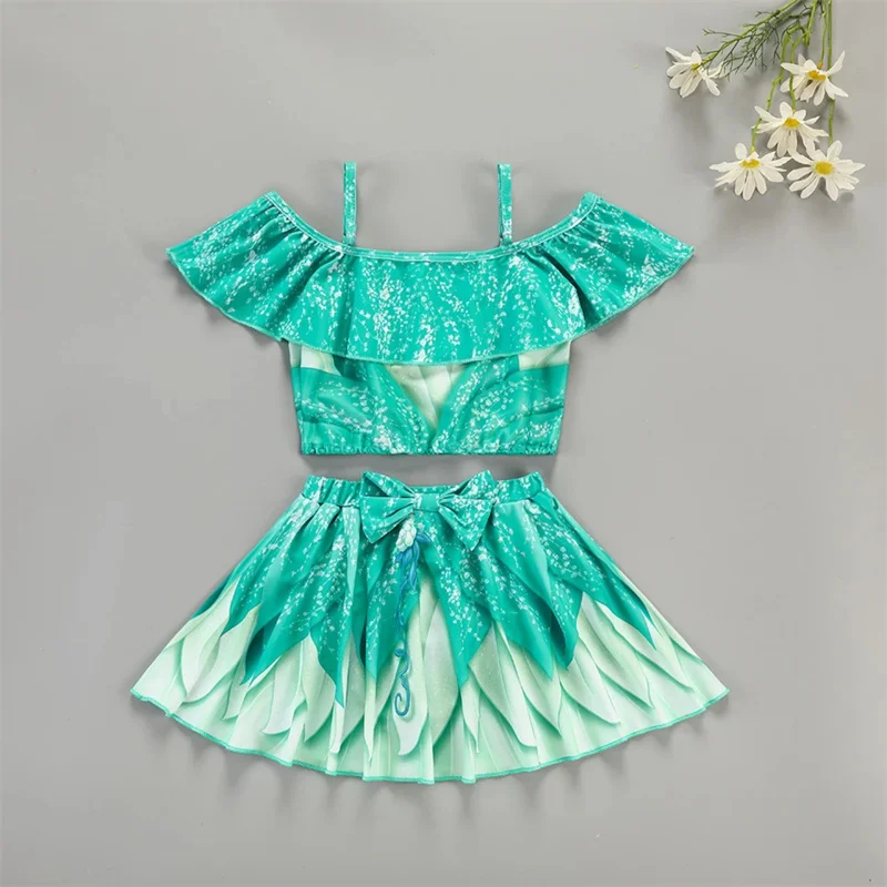 Traje de baño con volantes para niñas, bañador separado con Encanto, Isabela, Mirabel, Moana, Jasmine, princesas, Bikini de playa