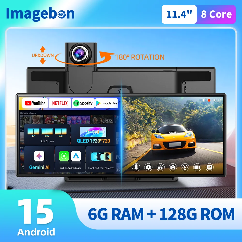 Image of Imagebon P70Plus 11,4 Zoll Android 15 6+128G CarPlay & Android Auto Dashcam Dual WiFi Google Play DVR Smart Split-Screen Dashcam
