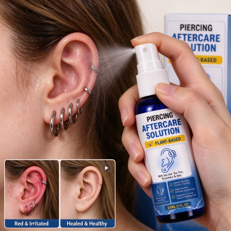 60ml Piercing Aftercare Spray Sea Salt Plant Based Solution for Ear Nose Body Piercing Cleaning Soothing Care Soothe Irritation