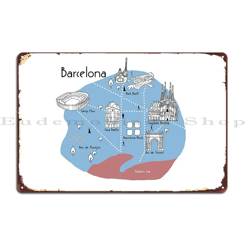 Barcelona Karte Original Metallschild Poster Garage Party Club Garage Pub Druck Blechschild Poster
