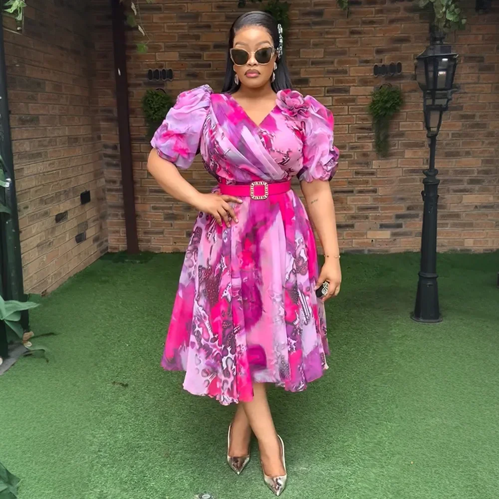 

Elegant African Dresses For Women 2025 New Summer Fashion Print Wedding Party Midi Dress Plus Size Evening Gown Ladies Clothing