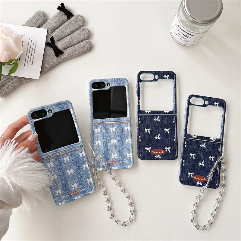 Funda de teléfono para Samsung Galaxy Z Flip 6 5 4 3 pulsera con bonito lazo borde recto funda a prueba de golpes para Samsung Z Flip6 ZFlip6