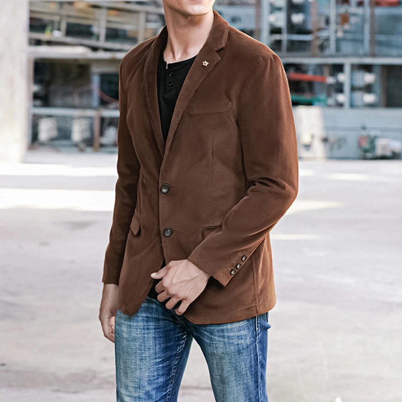 Brand Corduroy Business Blazer Men Spring Autumn Vintage Mens Jackets Cotton Casual Slim Fit Suit Male Size M-4XL Blazer Homme