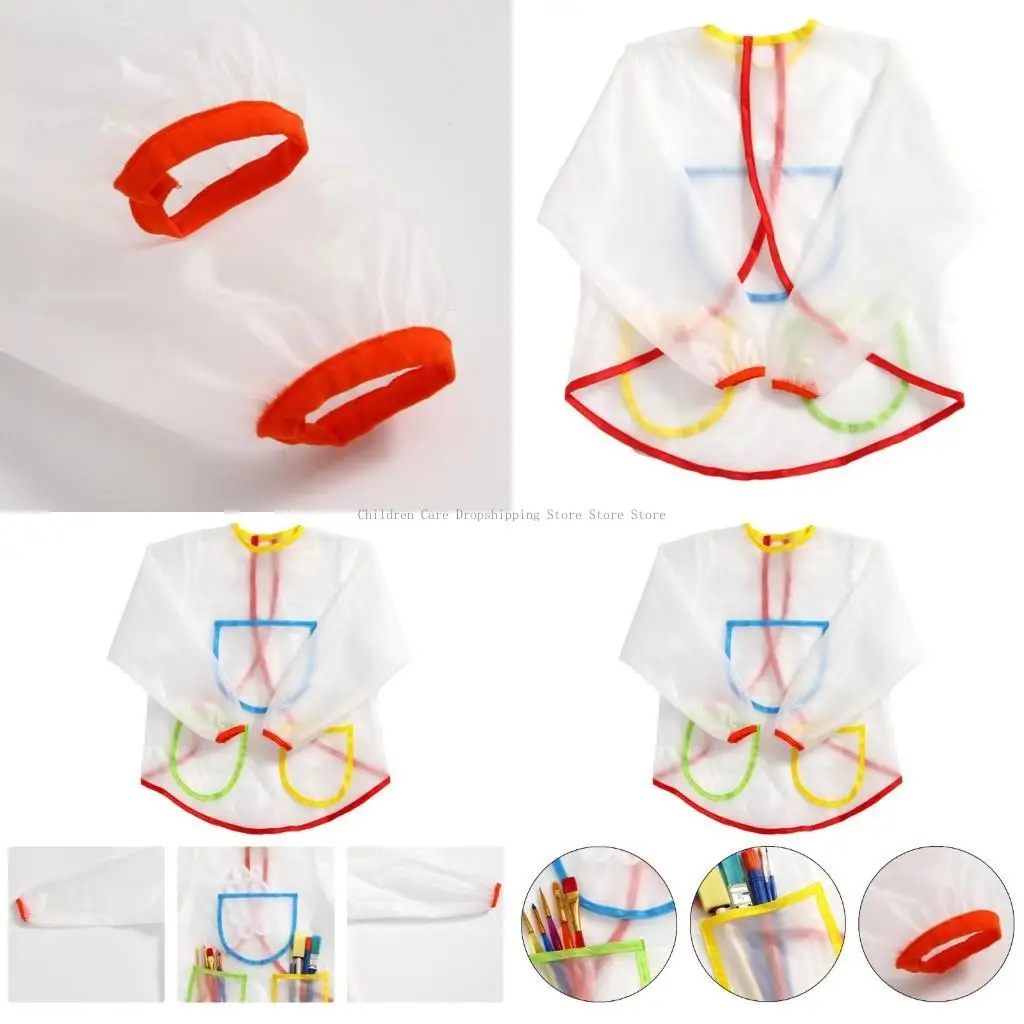 

Kids Painting Apron Waterproof Long Sleeve Art Smock for Ages 3-8 with 3 Pockets