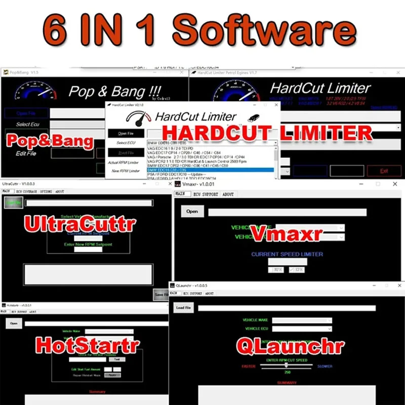 Limitador HardCut Multi Software, Diesel, motor a gasolina, UltraCuttr, Pop & Bang, HARDCUT VMAX, HotStartr, QLauncher, 6 em 1 Pack