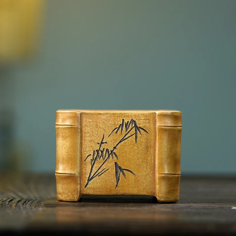 yesCeramic Table Plant Pot, Hand Carved Bonsai Pot, Cylinder Shape, Chinese Garden Decoration