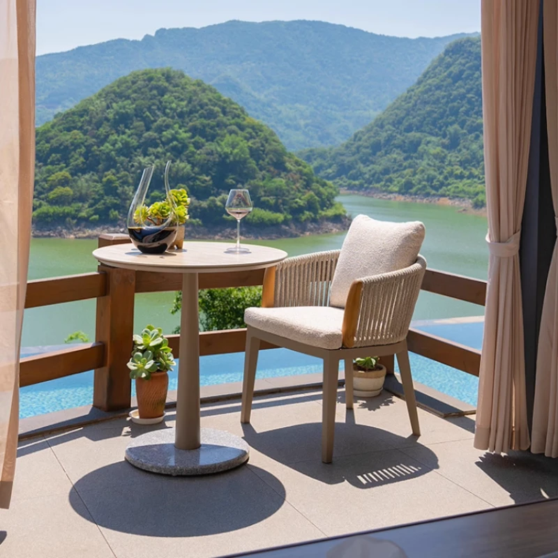 

Luxury Nordic Style Coffee Area Leisure Terrace Sitting Area Table And Chairs Outdoor Furniture Garden Chairs With Pillow