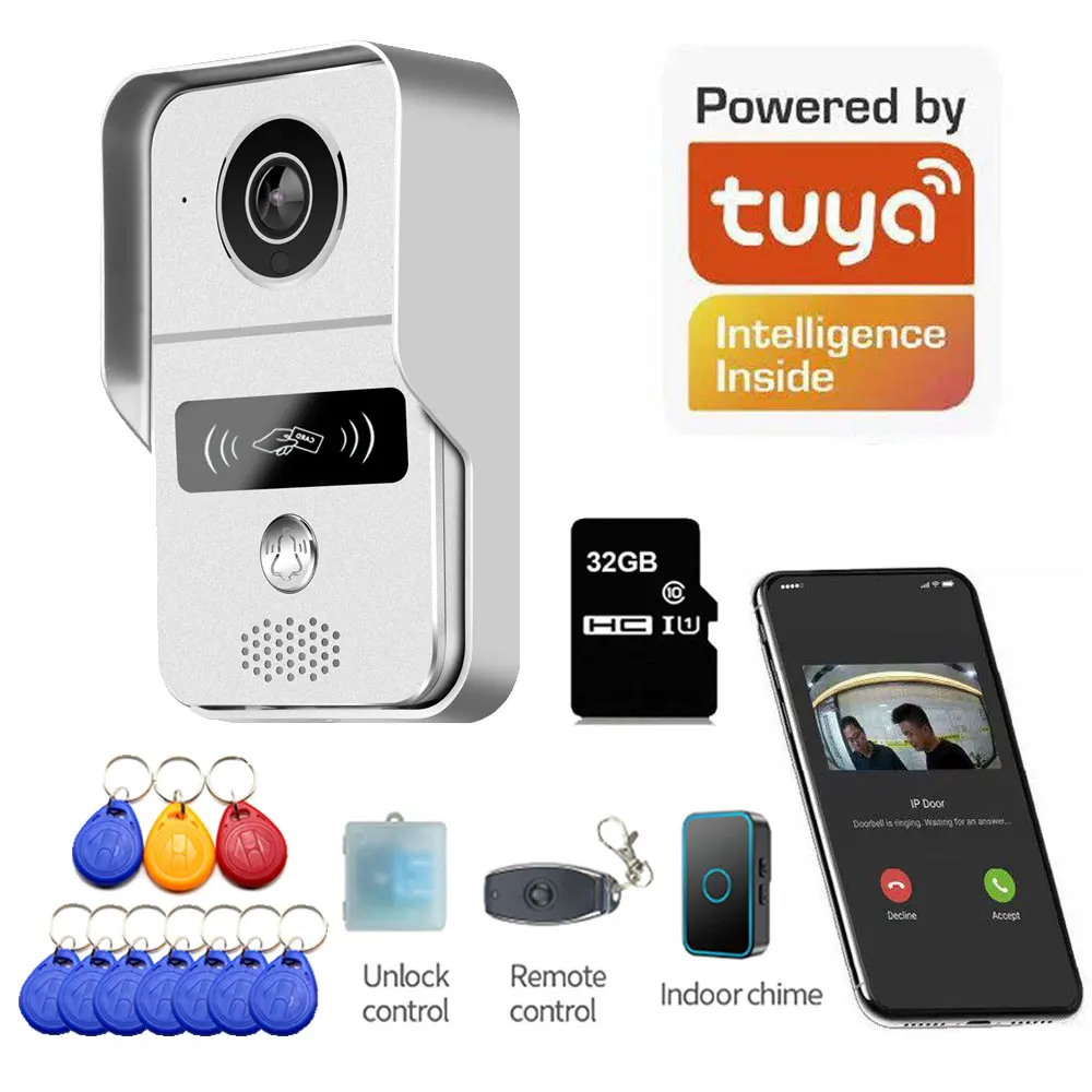 Tuya APP Smart POE IP Video Intercom WIFI Video Door Phone Door Bell WIFI Doorbell Camera Alarm Wireless 1080P Security Camera