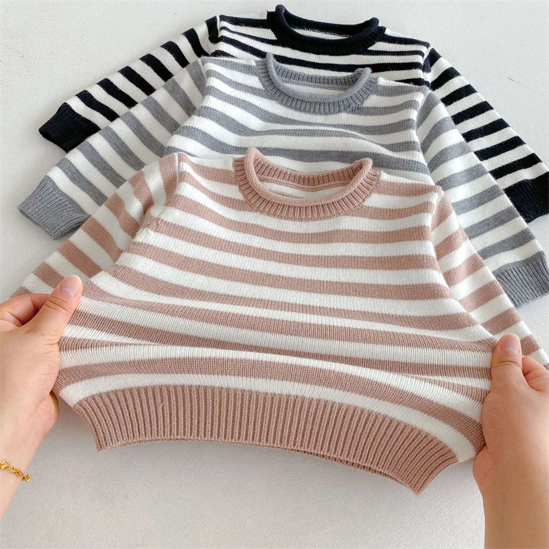 الأطفال محبوك سترة الفتيان الفتيات مخطط البلوز الاطفال الخريف الشتاء سترة أنيقة تحمل شعار لعبة البيسبول طفل ملابس دافئة غير رسمية 1-6Y #3