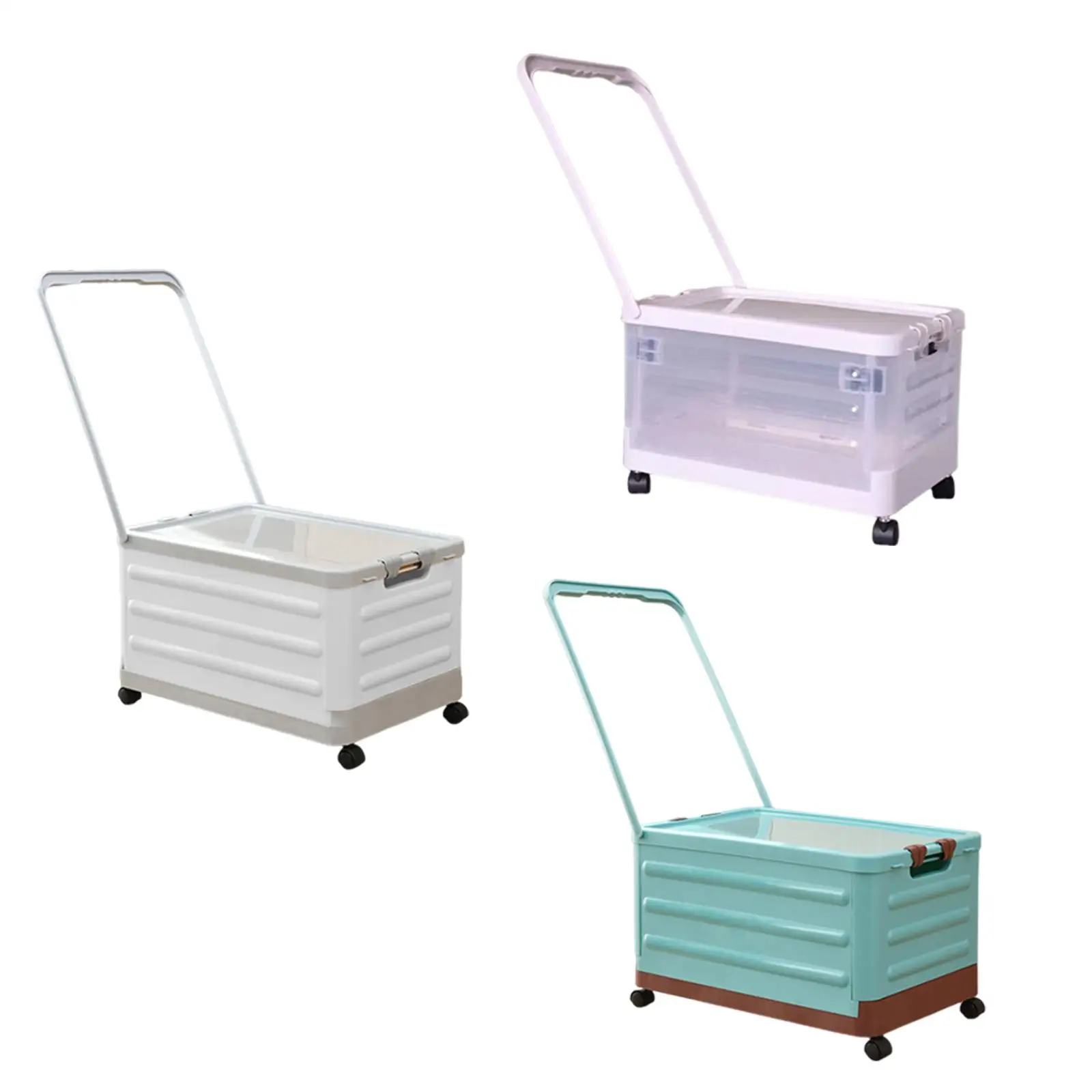 Storage Bin with Wheels and Handle Utility Cart Foldable Handcart Large Capacity Rolling Crate for Books Clothes Camping