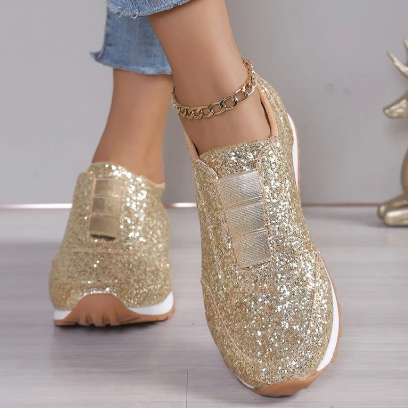 

European and American sequined sports women's single shoes spring new fashionable casual single shoes,lightweight women's shoes
