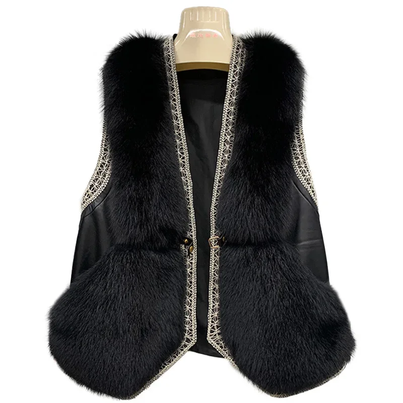 2021 New Sleeveless Gilet Autumn Women's Vests & Waistcoats Full Pelt Fox Fur Vest