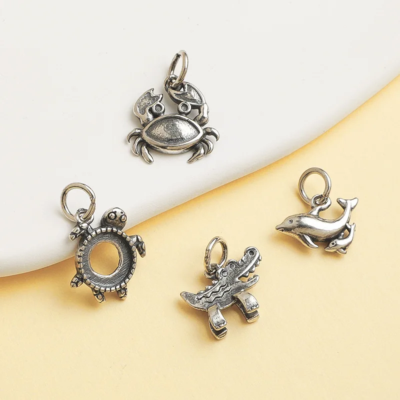 925 Sterling Silver Cute Turtle/Crab/Dolphin/Crocodile Marine Charms Decoration Jewelry Silver Pendnats DIY Necklace Bracelets